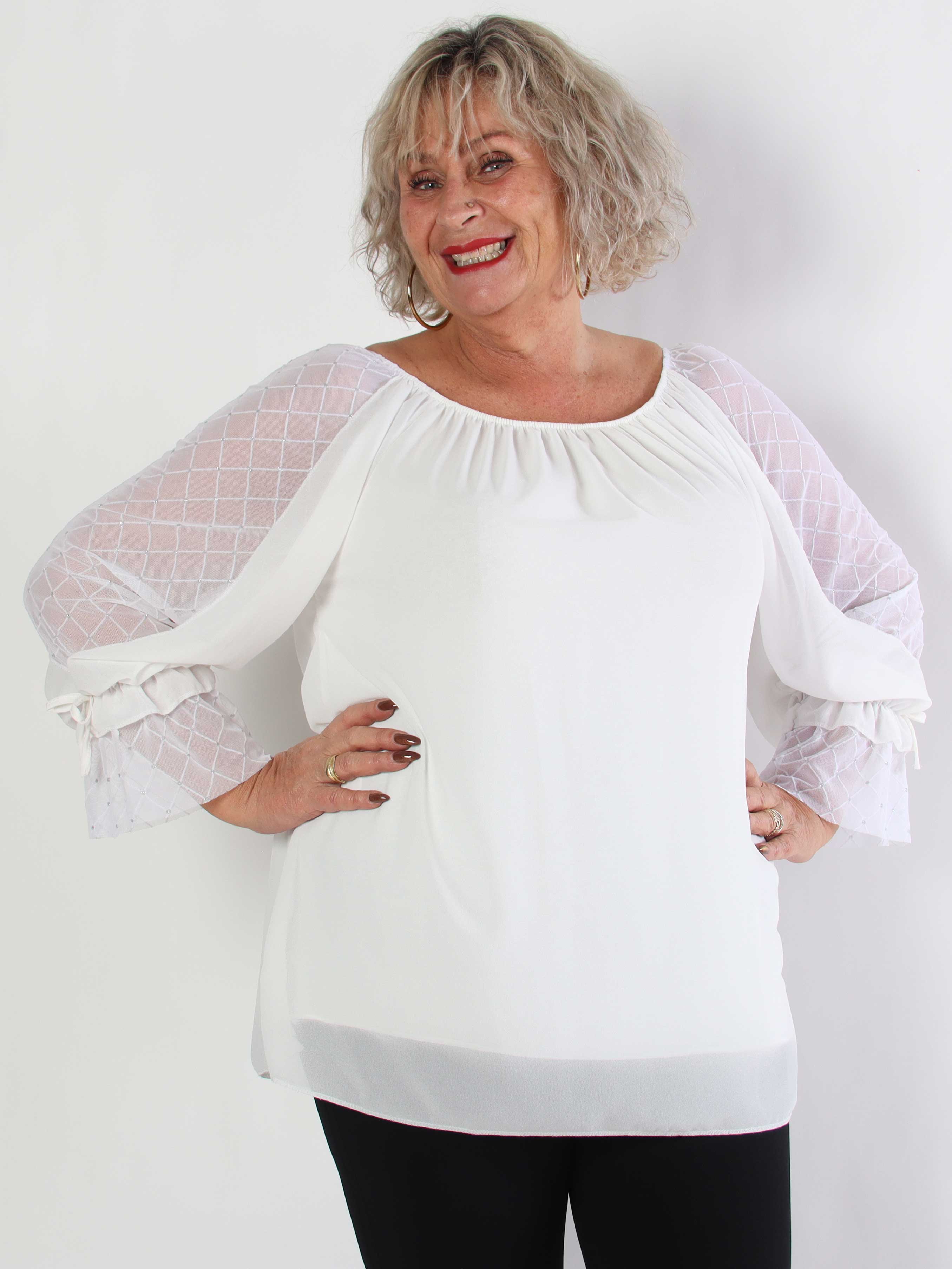 Norma - Plus size tunika i chiffon med detaljerede ærmer